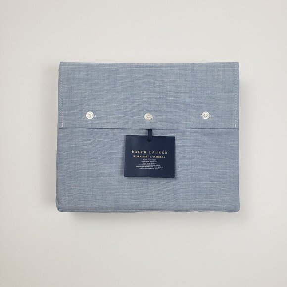 Ralph Lauren Home Workshirt Chambray Queen Flat Sheet Blue 100% Cotton 108 x 96 - Picture 5 of 16